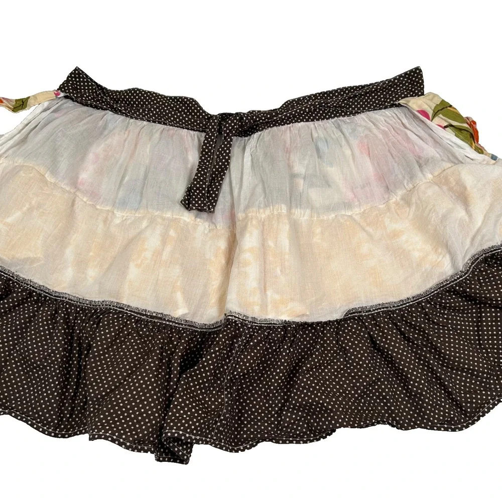 Pier One Boho Half Apron 3 Tiered Ruffle Layers Polka Dot Floral‎ See Desc